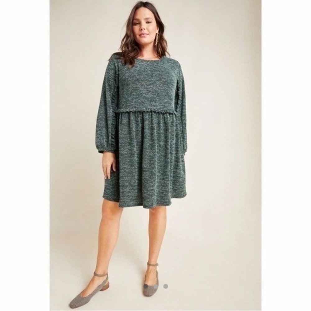 NWT Anthropologie RO & DE Stella Ruffled Green Mini Dress Petite MD - Picture 2 of 9
